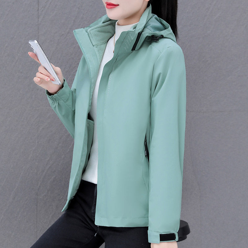 Women's Detachable Fleece-Lined Windproof Waterproof Outdoor Jacket teemdrop