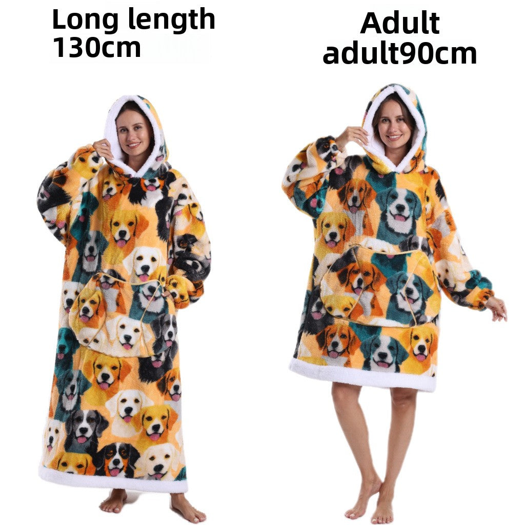 Women Men Winter Thickened Warm Hooded Blanket Pajamas teemdrop