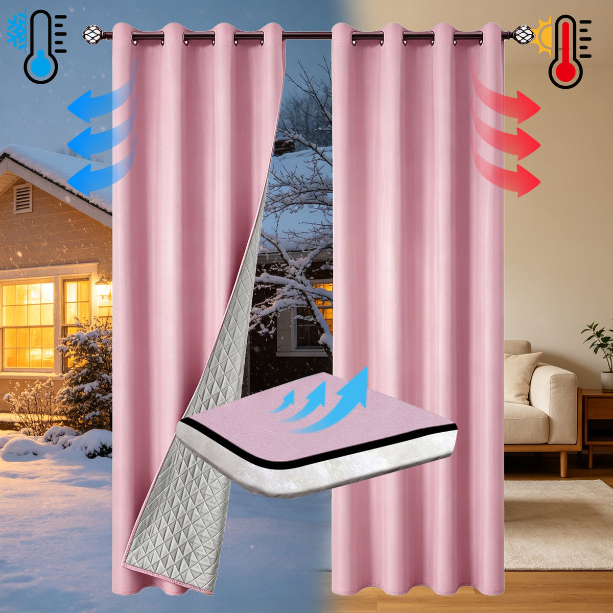 Full Blackout Thickened Thermal Insulated Quilted Curtain teemdrop