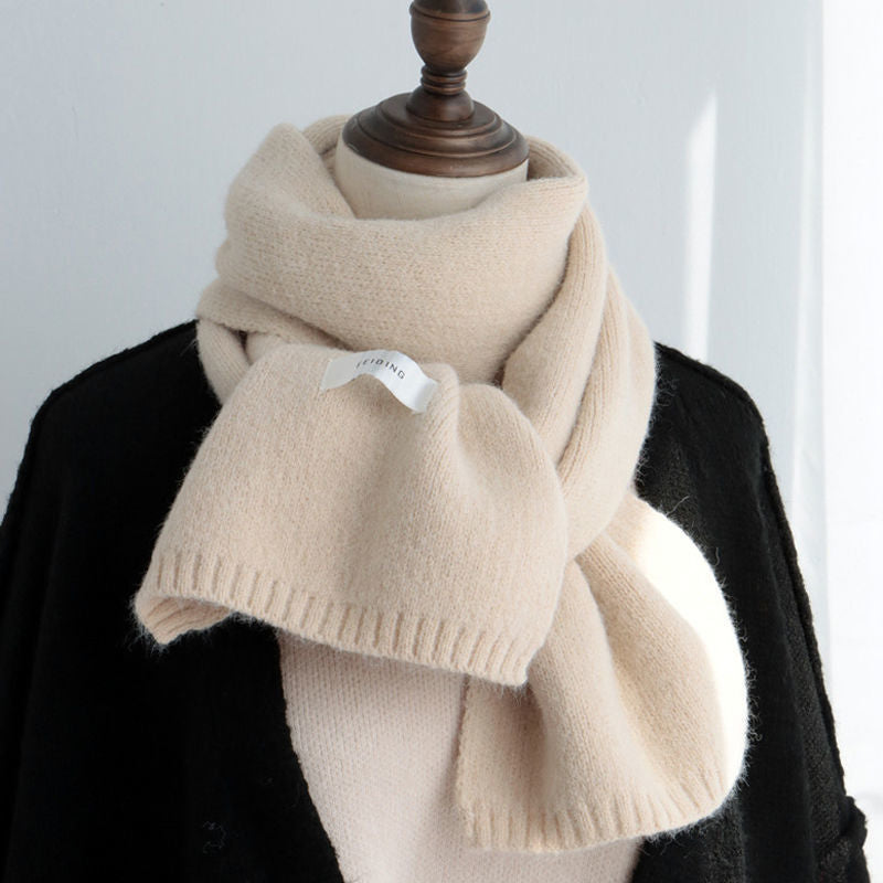 Unisex Solid Color Knitted Wool Scarf Winter Warm Neck Wrap