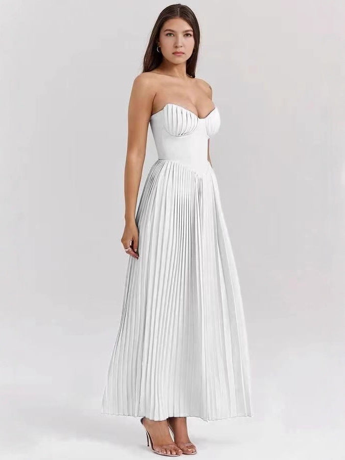 Off-Shoulder Backless Ruched High-Waist Long Dress teemdrop