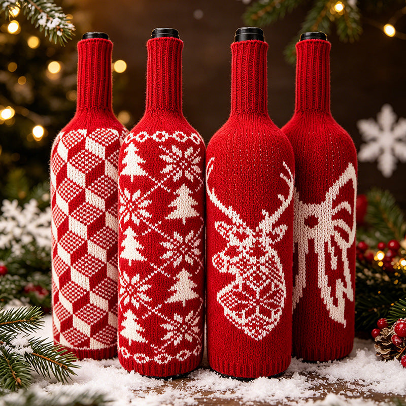 Christmas Wool Knit Wine Bottle Cover teemdrop