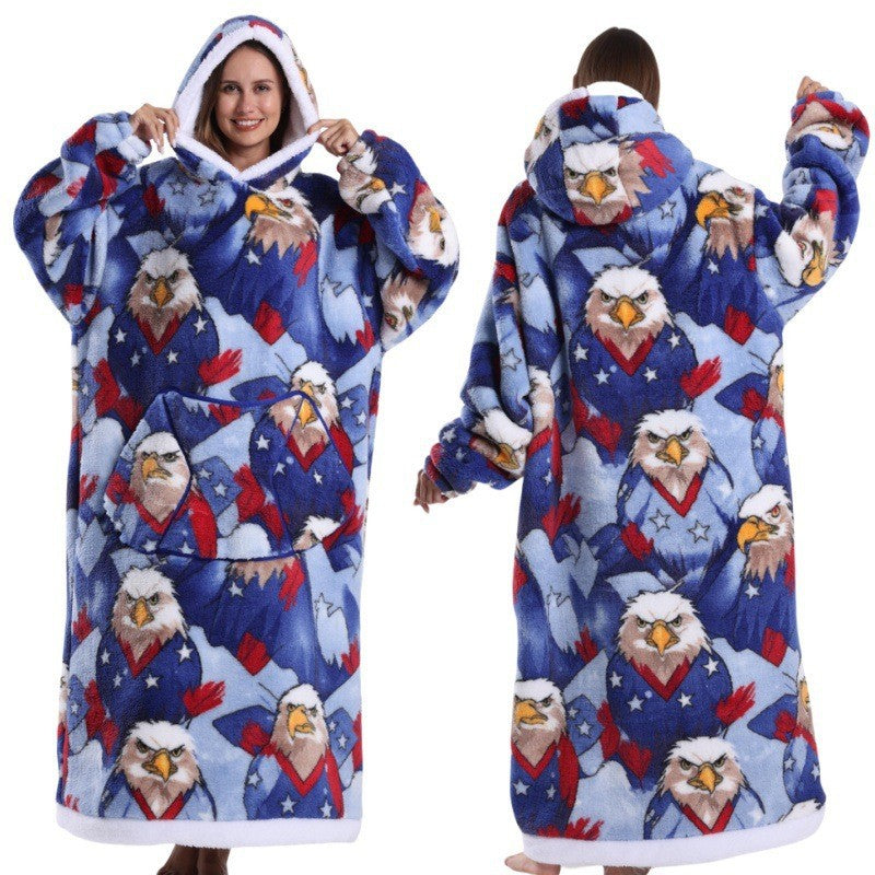Women Men Winter Thickened Warm Hooded Blanket Pajamas teemdrop
