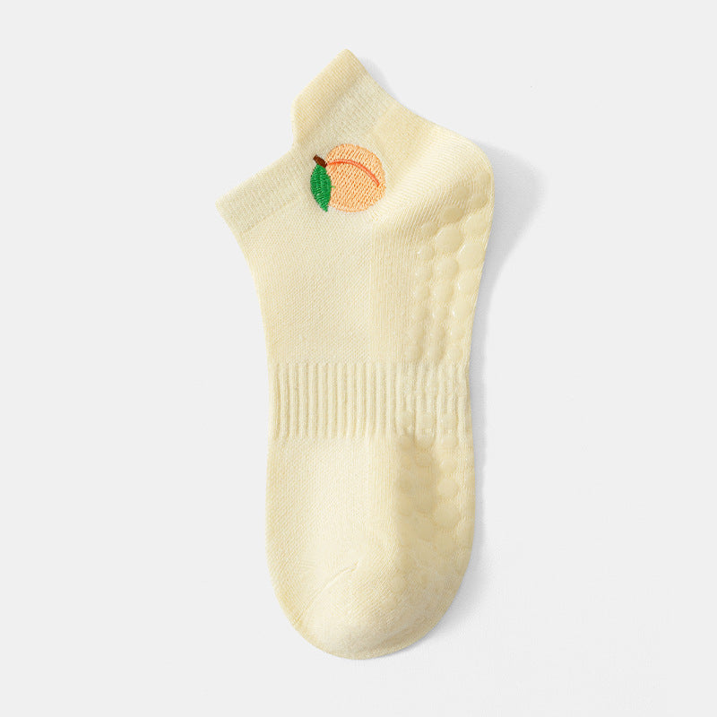 Womens Non-Slip Yoga Socks with Fruit Embroidery
