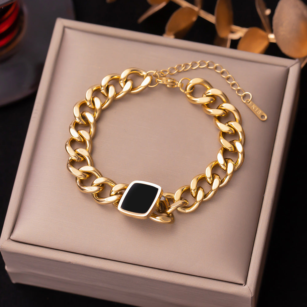 Women's Titanium Steel Inlaid Charm Bracelet Versatile Fashion Jewelry teemdrop