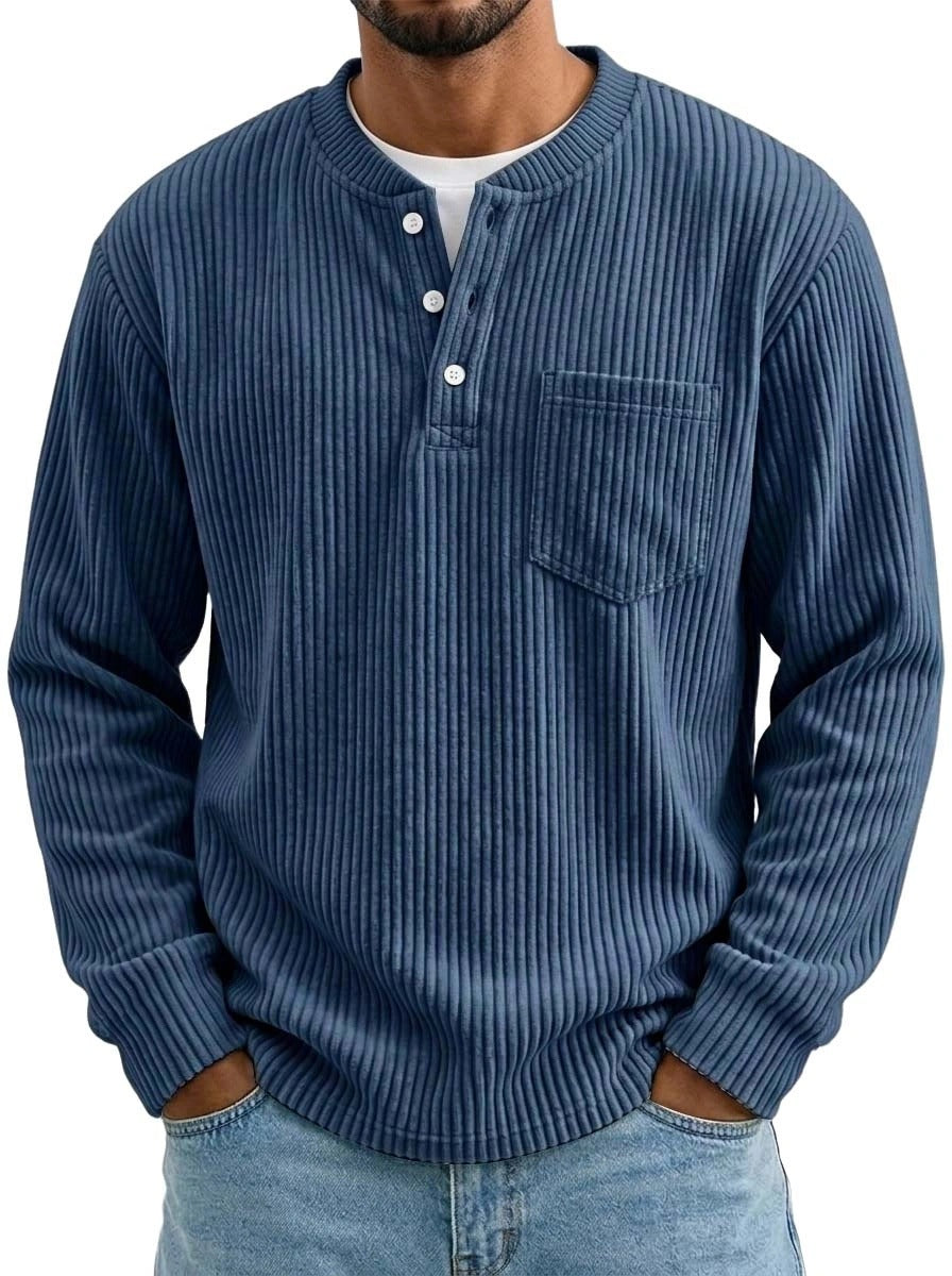Mens Corduroy Henley Shirt with Pocket