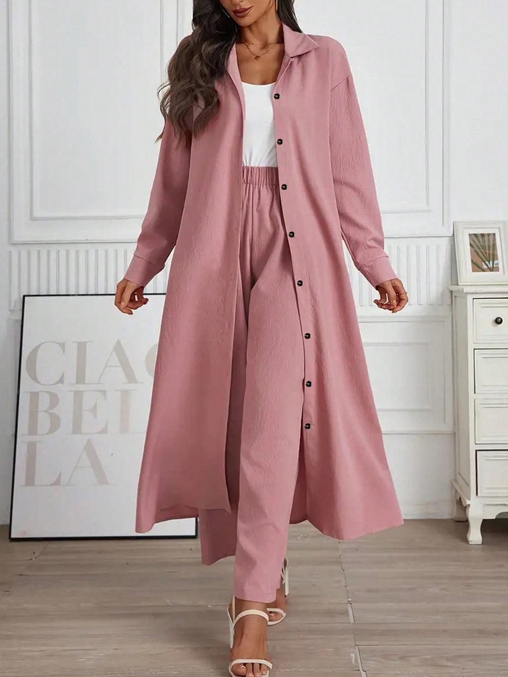 Casual wide-leg straight-leg pants set of two pieces