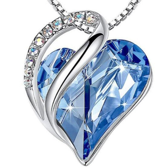 Women's Heart-Shaped Multi-Layered Geometric Pendant Necklace with Synthetic Birthstone