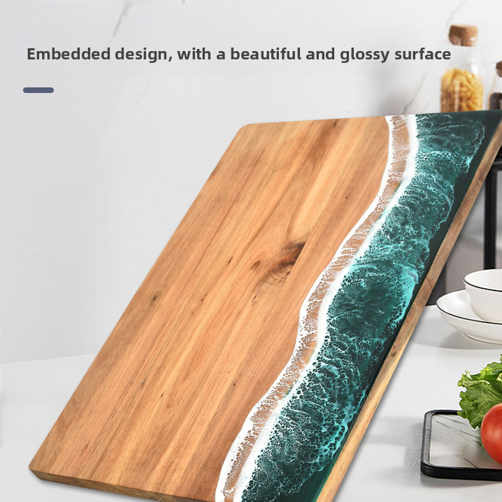 Ocean Wave Resin Cutting Board Splicing Acacia Wood Wooden Food Grade Cutting Board teemdrop