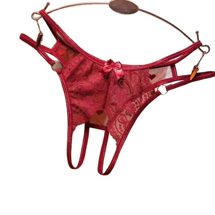 Lace Open-Crotch Thong with Metal Rings