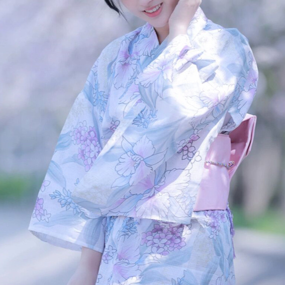 Womens Traditional Retro Japanese Camellia Print Kimono Dress with Girdle and Fan Headdress Set teemdrop