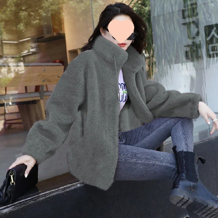 Women Double-Sided Velvet Warm Zip Up Cardigan teemdrop