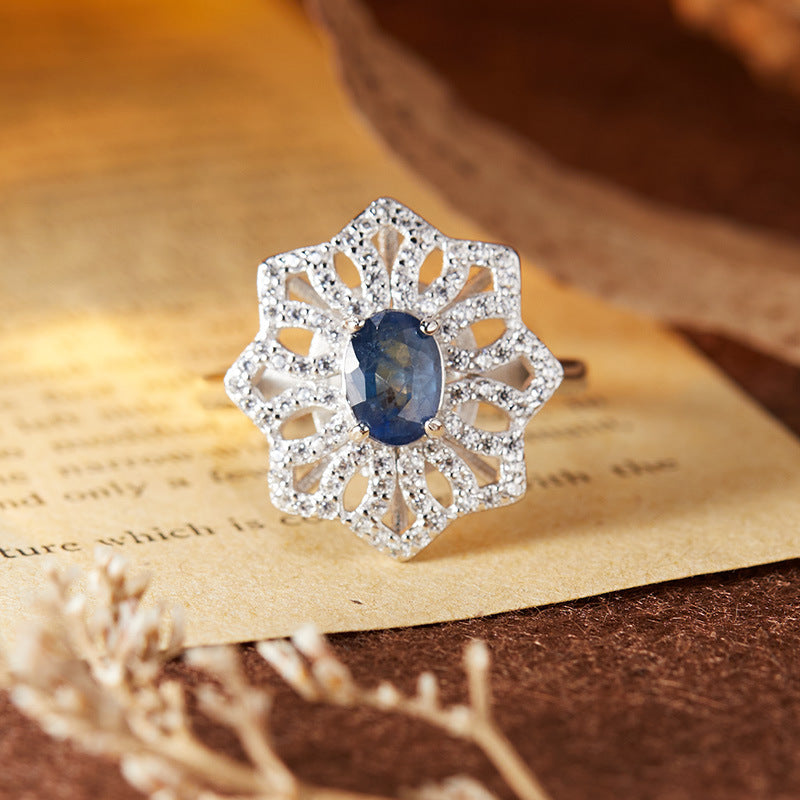 S925 sterling silver natural colored gemstone ring
