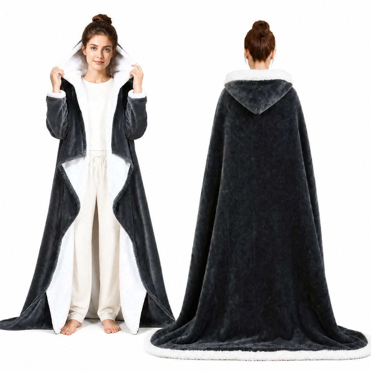 Wearable Electric Heating Shawl with Sleeves Hood and Foot Pockets Washable Flannel