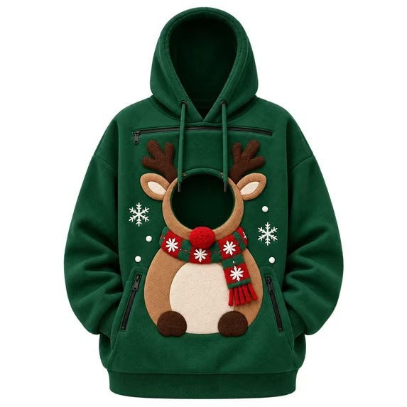 Mens Winter Warm Polar Fleece Lined Hoodie with 3D Printed Christmas Pattern and Zipper Pocket teemdrop