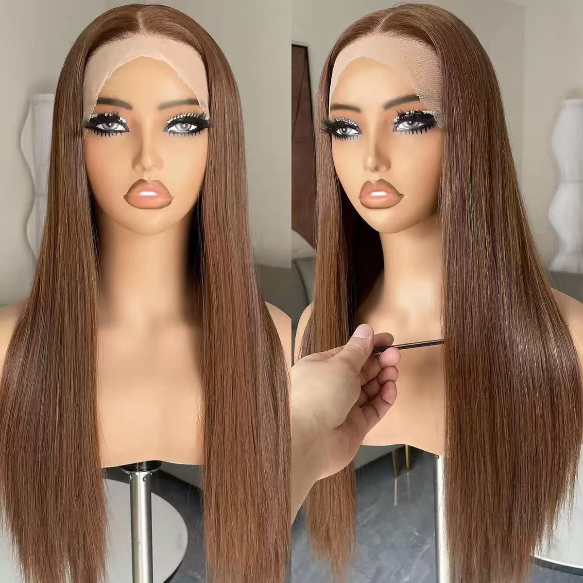 Long Straight Heat Resistant Synthetic Fiber Front Lace Wig teemdrop