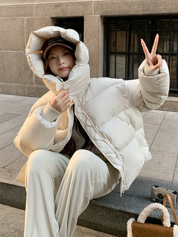 Women's short thick hooded cotton coat teemdrop