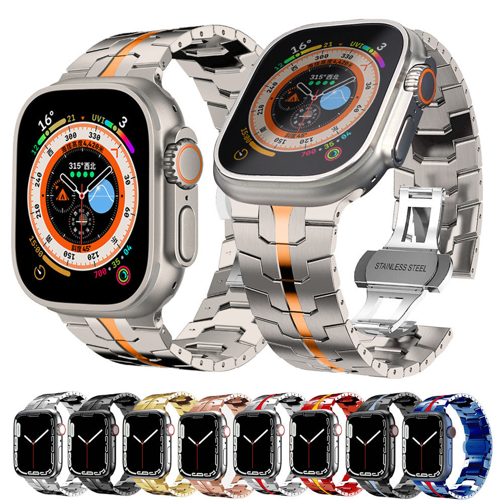 Stainless Steel Watch Band Compatible with Apple Watch Ultra Series 12 with Butterfly Clasp