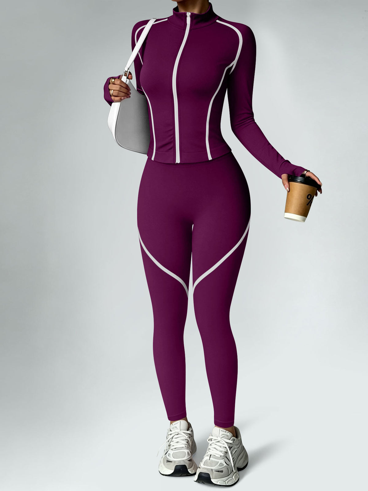 sports zip-up long-sleeve top and tight-fitting pants teemdrop