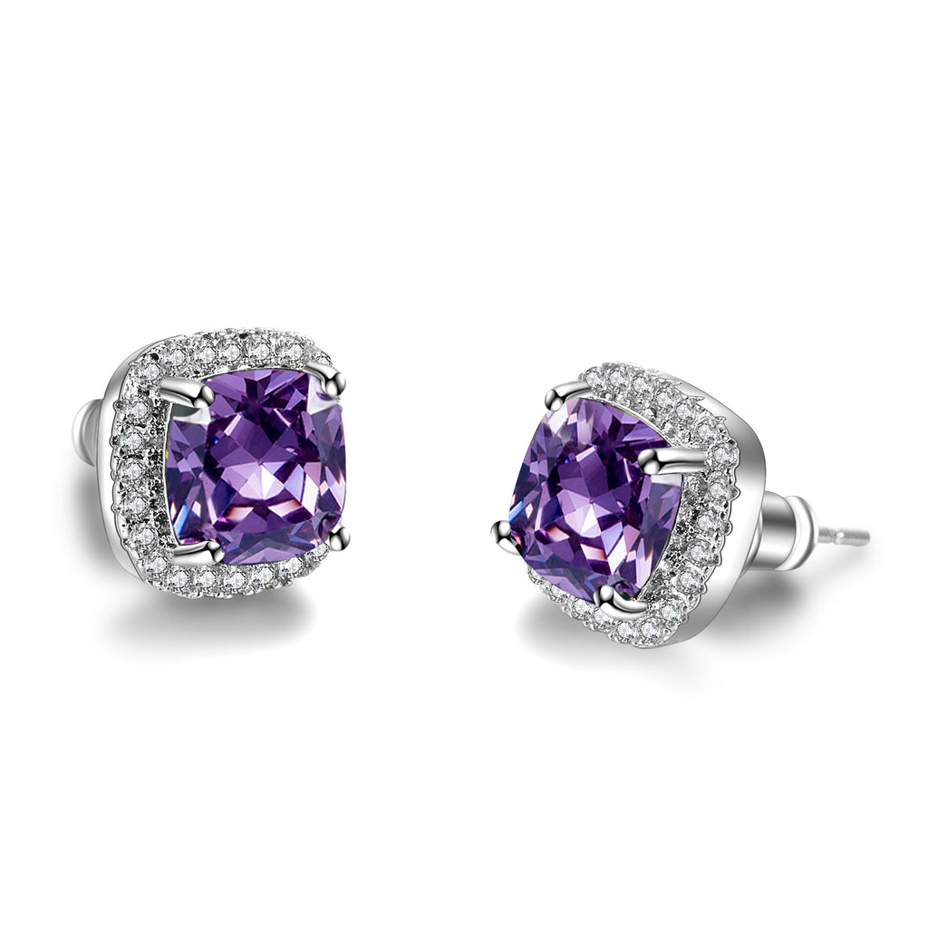 Geometric Full Diamond Zircon Earrings for Women Electroplated Copper Studs