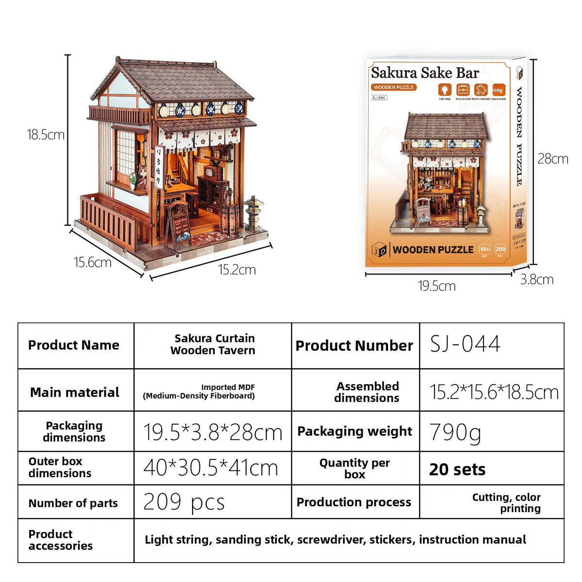 DIY Wooden Miniature House 3D Puzzle Model Building Kit with LED Light teemdrop