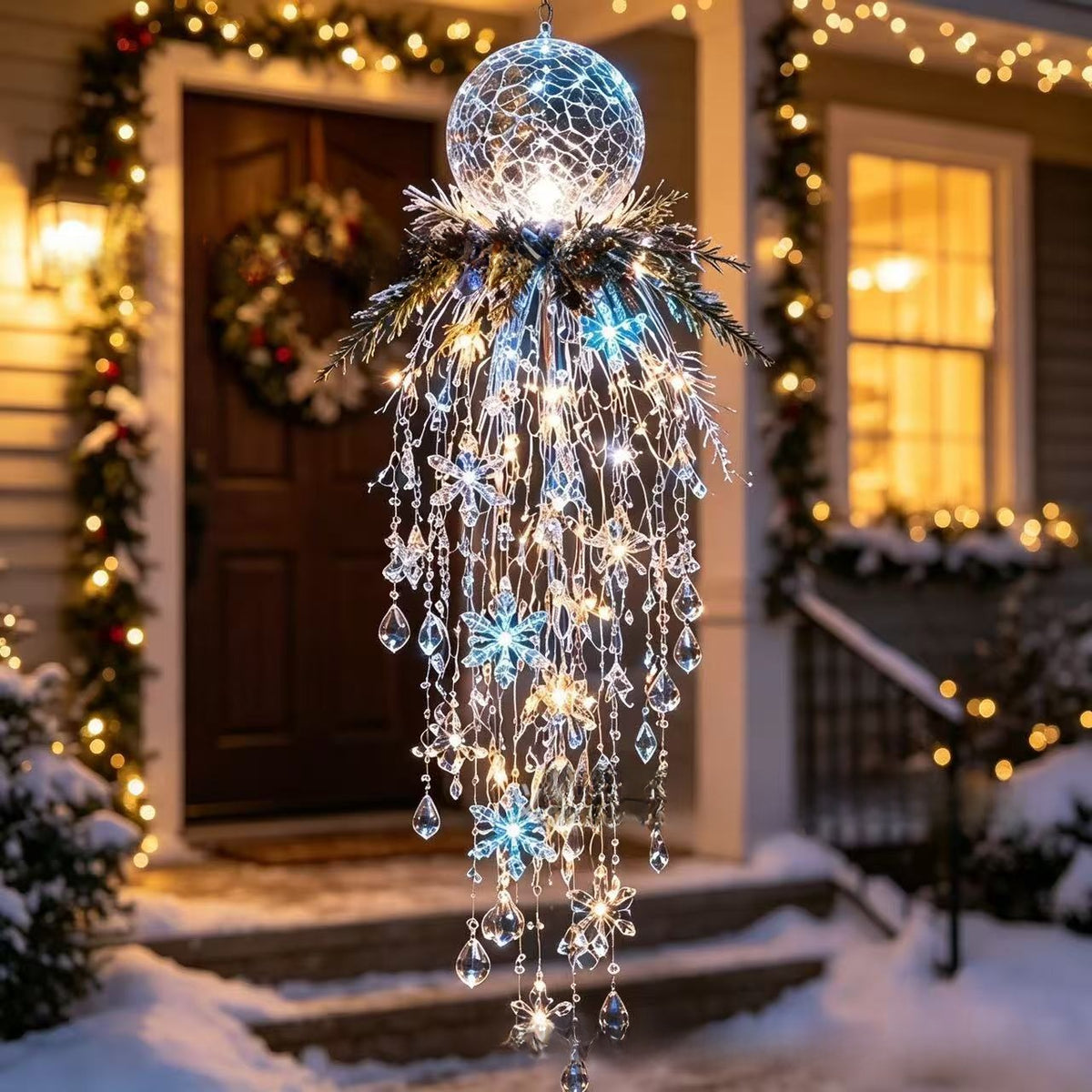 Glow Crystal Waterfall Resin Hanging Christmas Ornament for Holiday Home Decor teemdrop