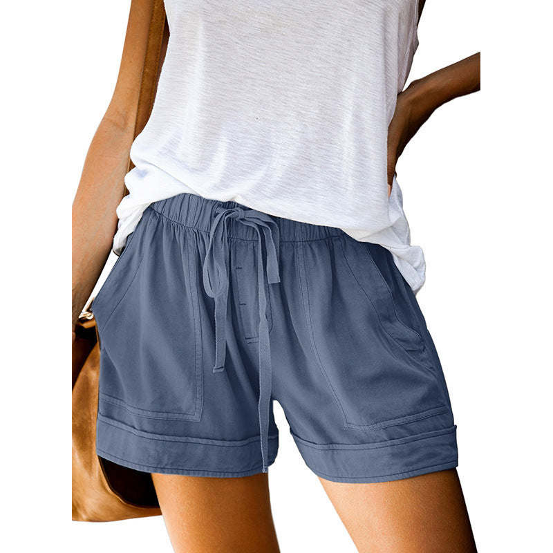 Women's High Waist Lace-Up Loose Wide Leg Woven Shorts teemdrop