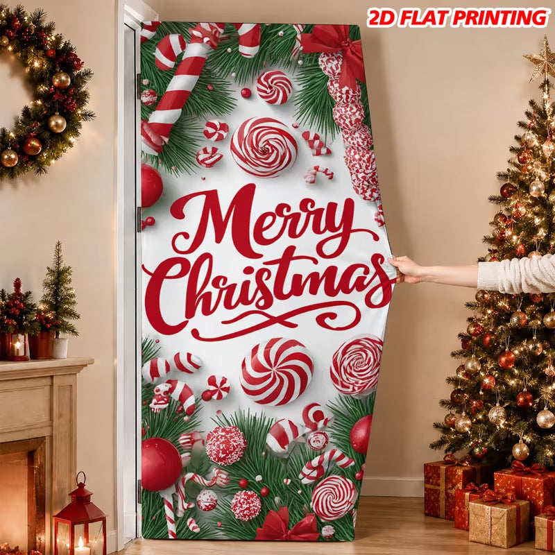 Milk Silk Christmas Door Banner Reindeer Santa Claus Design Festive Party Decoration Hanging Cloth for Home Living Room Bedroom teemdrop