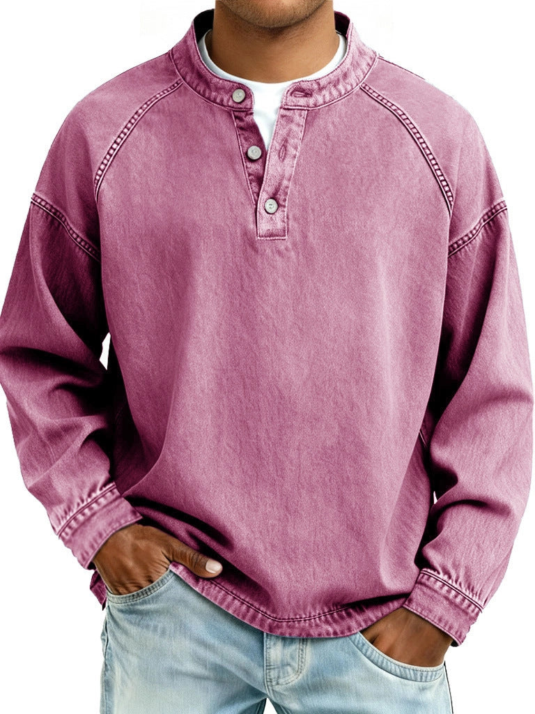 Men's Vintage Solid Long Sleeve Casual Loose Fit Shirt teemdrop