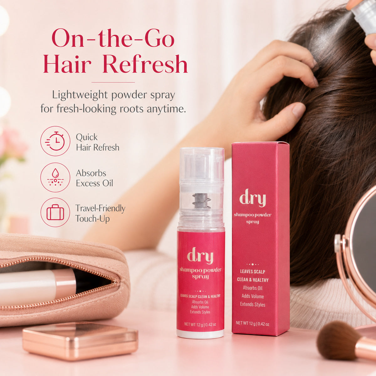 Portable oil-absorbing and re-energizing dry cleaning powder spray teemdrop