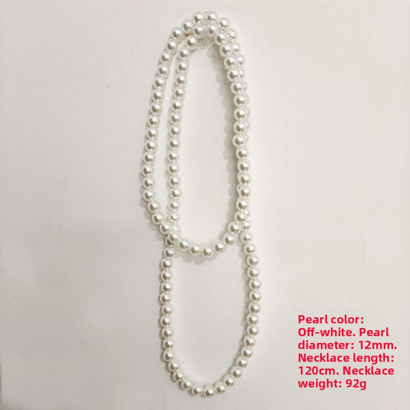 Women's Multi-Layer Imitation Pearl Long Necklace with Pearlescent Finish teemdrop
