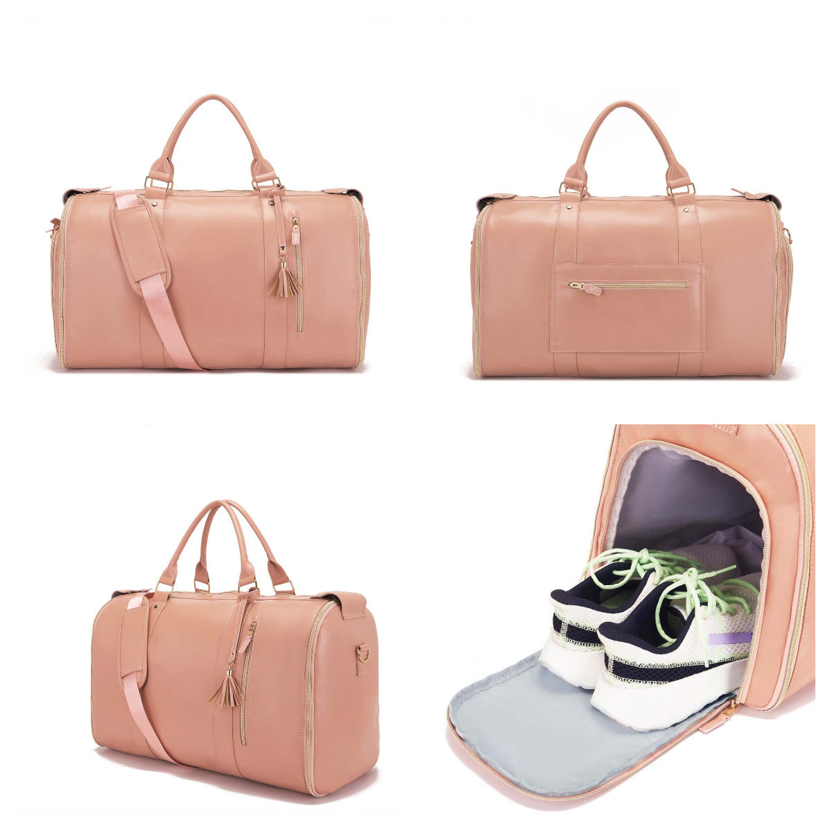 Large Capacity PU Leather Canvas Travel Duffel Bag