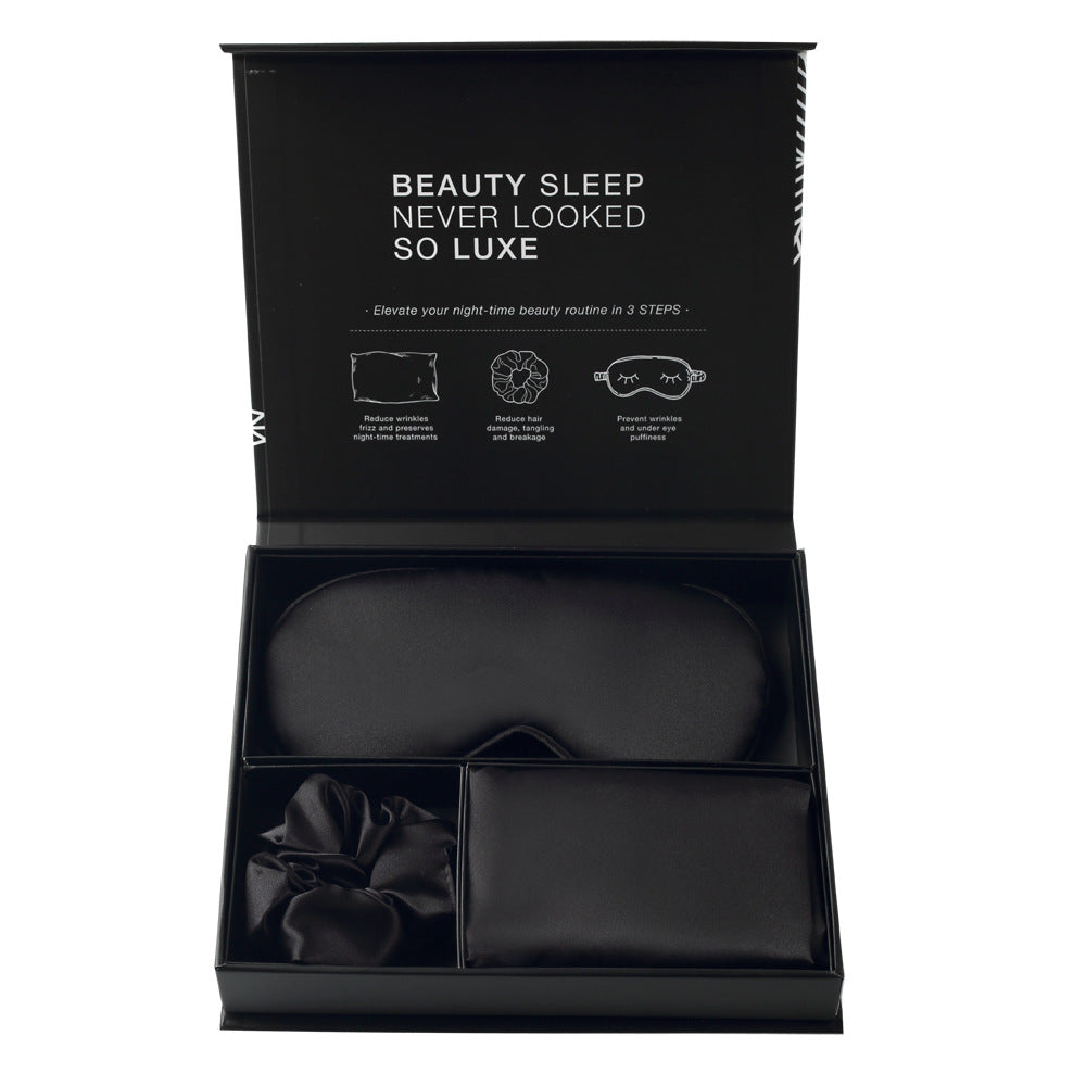 Satin 3-Piece Sleep Set Eye Mask Hair Tie Pillowcase Magnetic Gift Box
