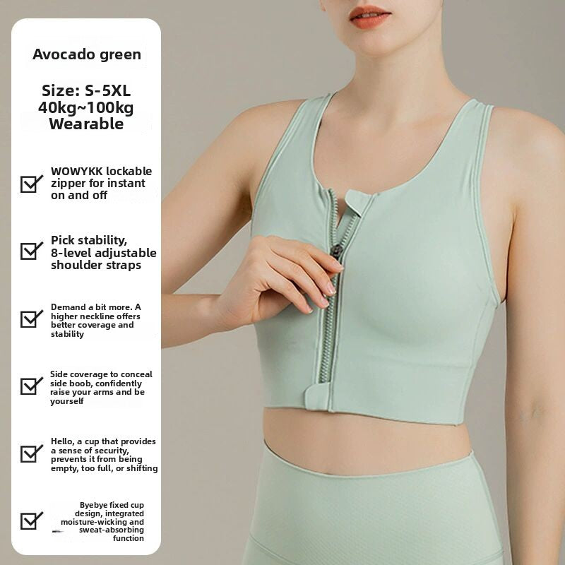 Plus Size High Support Front Zipper Sports Bra teemdrop