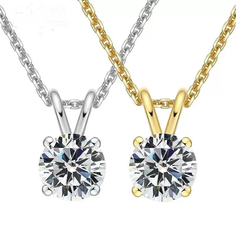 Sparkling Moissanite Pendant Necklace for Women Inlaid Single Diamond Compact Chain Silver Jewelry teemdrop