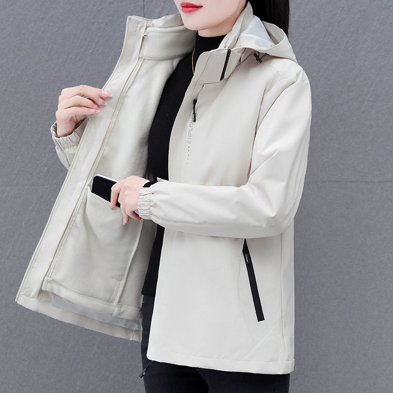 Women's Detachable Fleece-Lined Windproof Waterproof Outdoor Jacket teemdrop