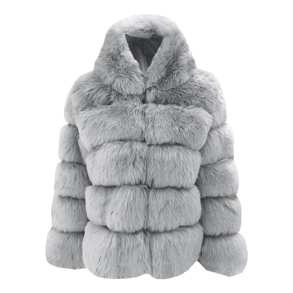 Fox fur-trimmed coat teemdrop