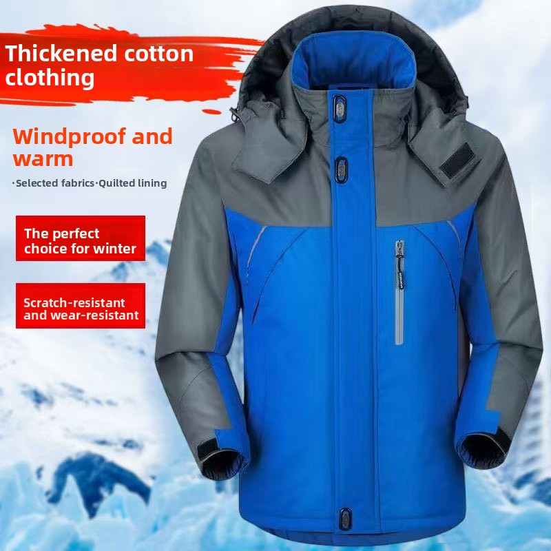 Men?s fleece-lined, thickened, all-in-one winter outdoor jacket with reflective detailing for warmth teemdrop