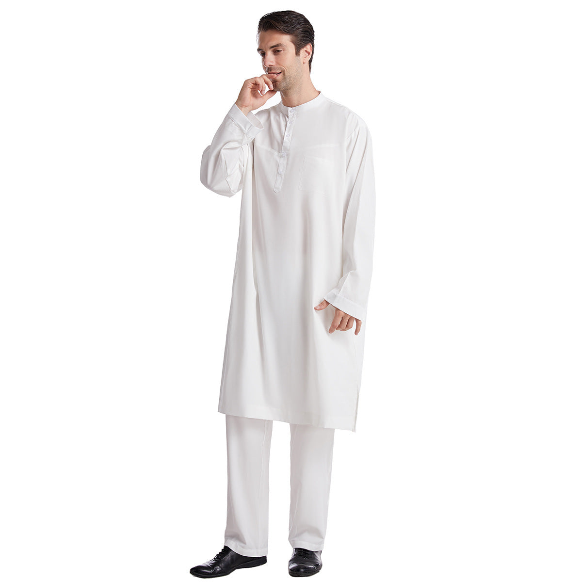 Button-down round-neck long shirt set teemdrop