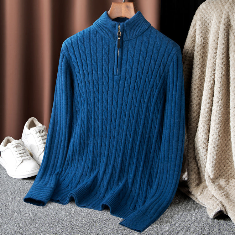 Men's Half-Zip Cable Knit Sweater Long Sleeve Pullover
