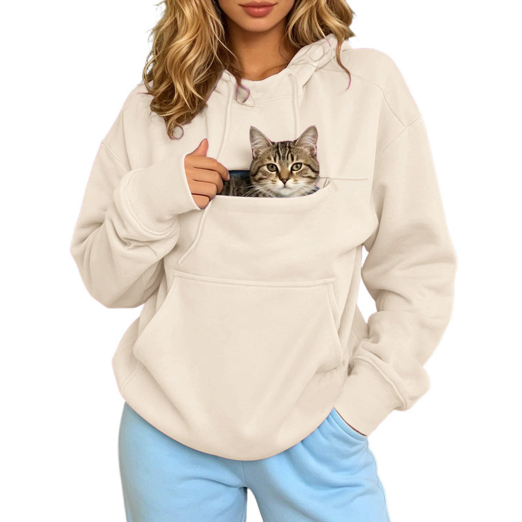 Autumn and Winter Warm Hooded Fleece Long-Sleeve Sweatshirt with Large Pockets for Men and Women Pet-Friendly