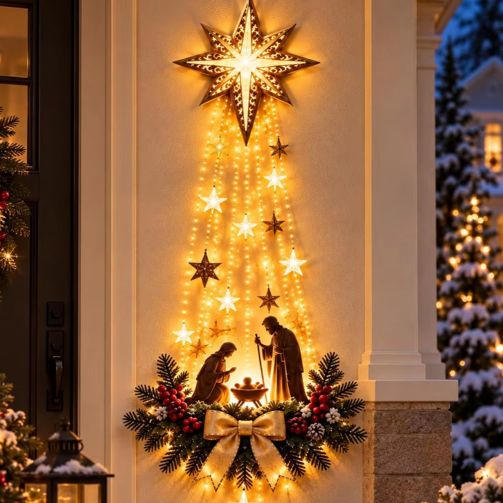 LED Lighted Christmas Tree Wall Hanging Decoration with Wreath Door Ornament teemdrop