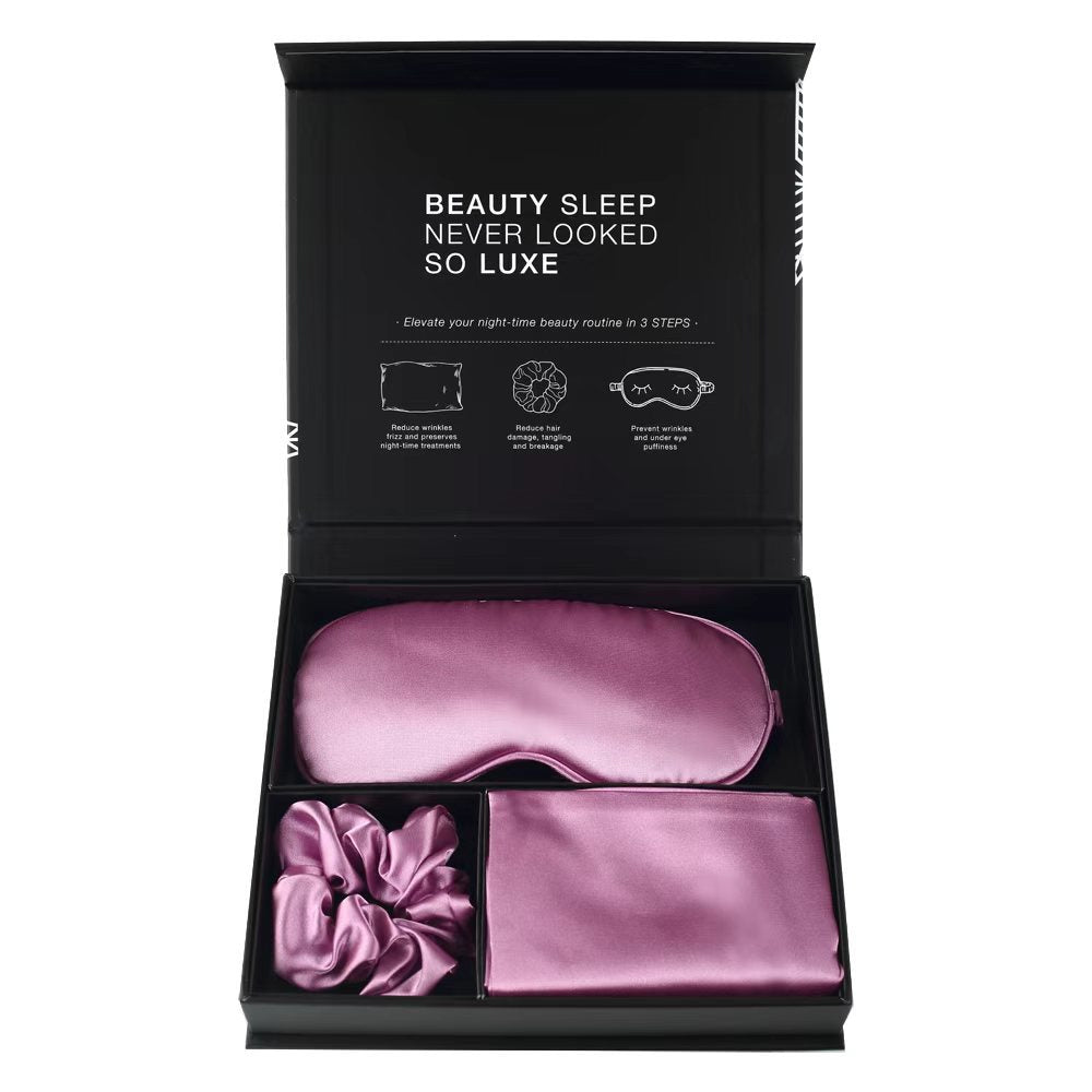 Satin 3-Piece Sleep Set Eye Mask Hair Tie Pillowcase Magnetic Gift Box