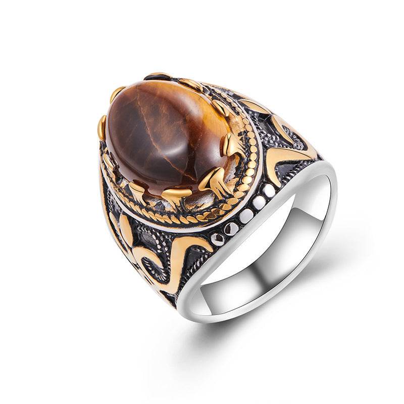 Vintage Tiger Eye Stone Men's Ring