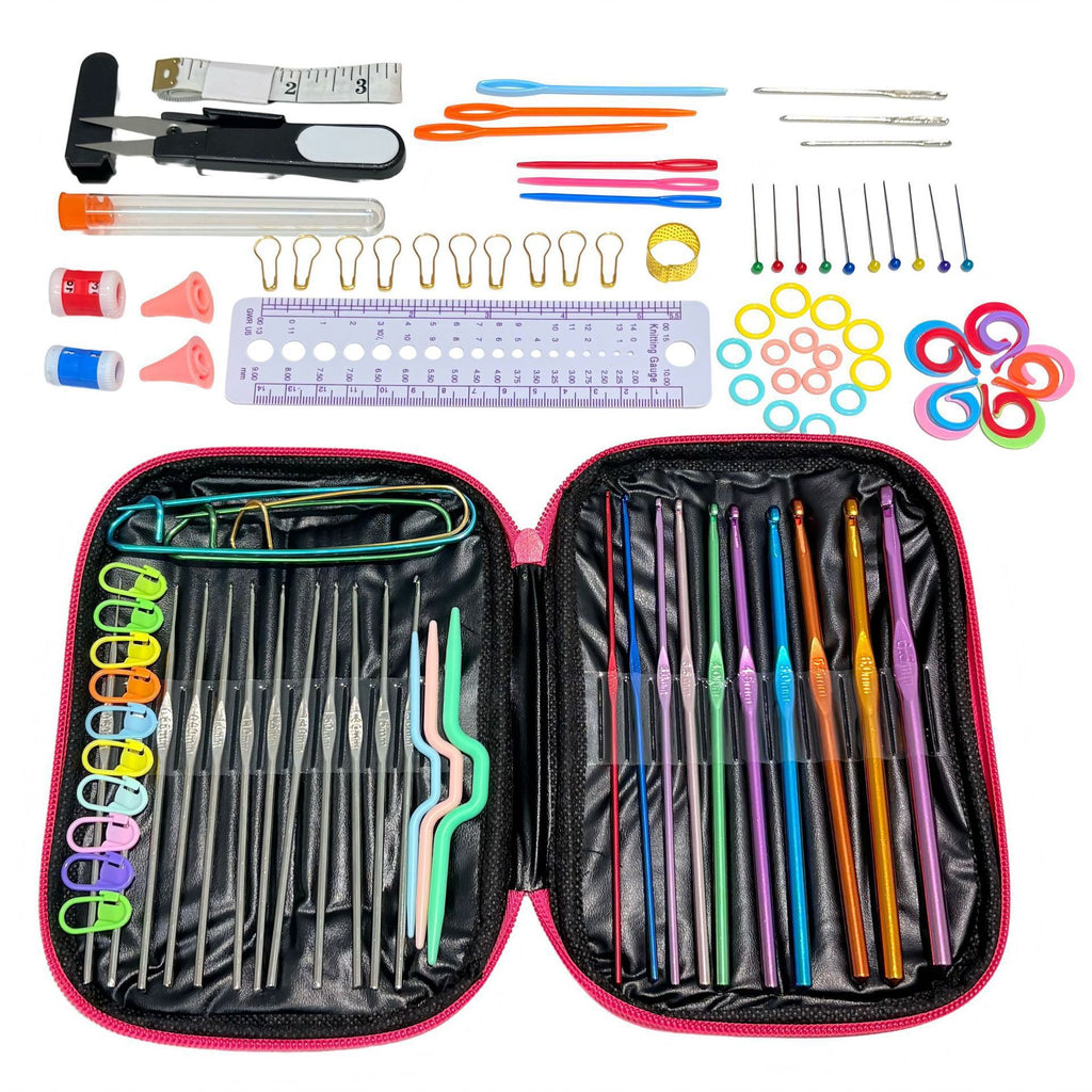 Aluminum Oxide Ergonomic Crochet Hook Kit with Portable Storage Case DIY Knitting Tools Set