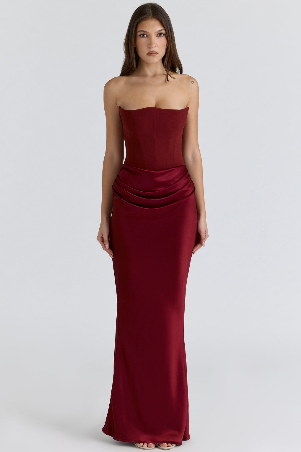 Women's Satin Off-Shoulder Pleated Long Bodycon Dress teemdrop