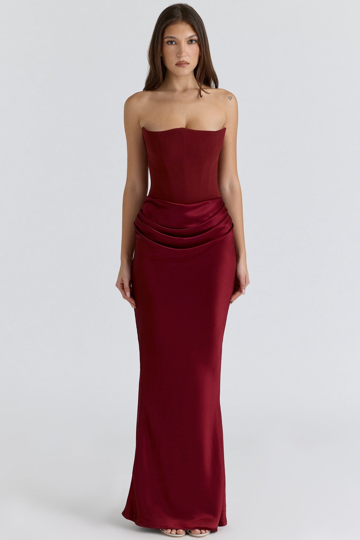 Women's Satin Off-Shoulder Pleated Long Bodycon Dress teemdrop