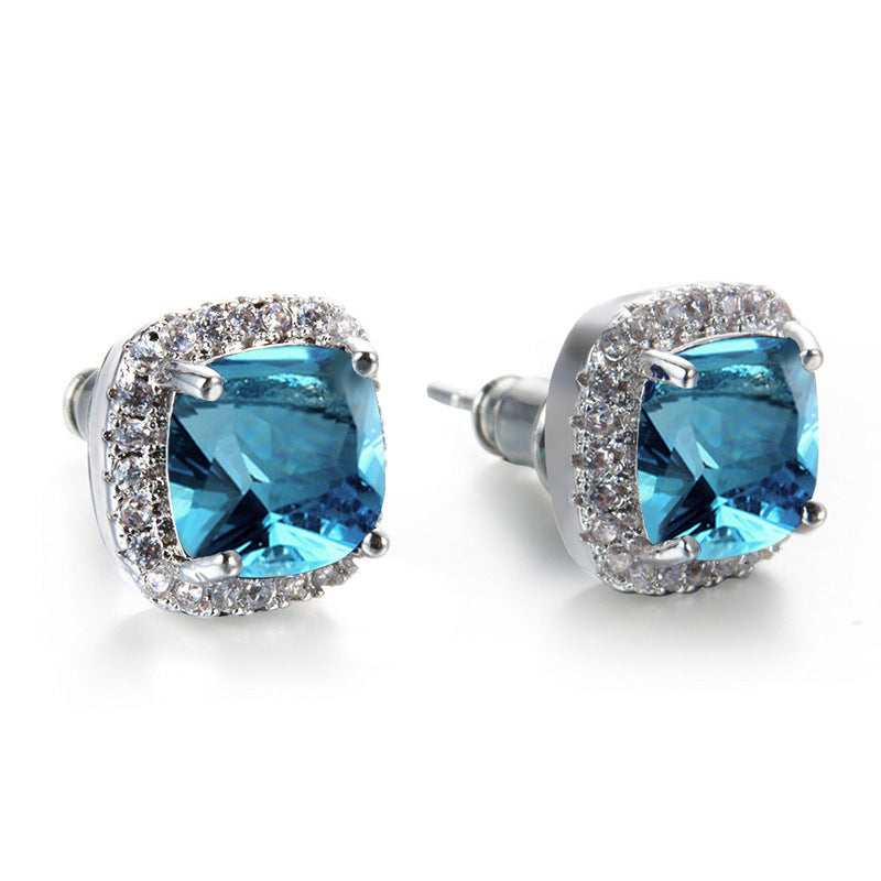 Geometric Full Diamond Zircon Earrings for Women Electroplated Copper Studs