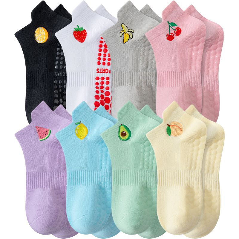 Womens Non-Slip Yoga Socks with Fruit Embroidery