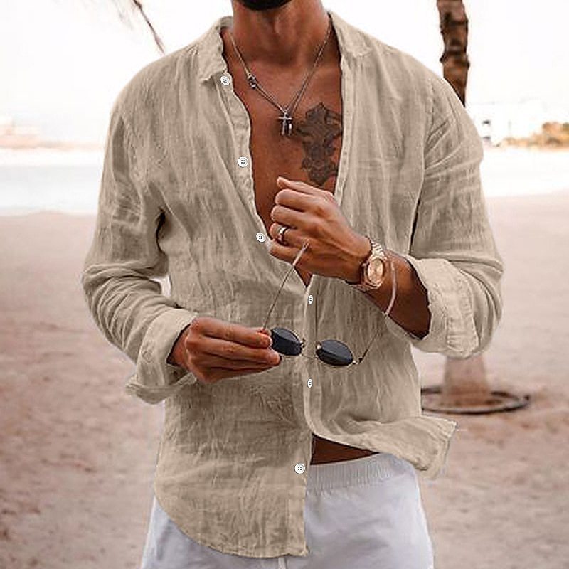 Cotton-linen long-sleeve shirt teemdrop